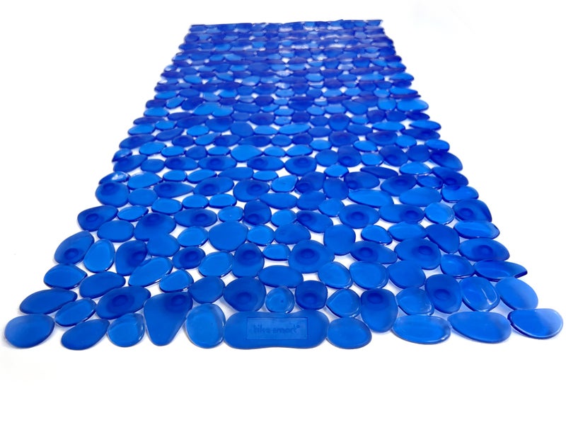 TIKE SMART â€œPebblesâ€ Non-Slip Bathtub/Shower Mat 27.5â€x14â€ Rectangular, Non-Toxic, Safe, Clean, Machine-Washable, Superior Grip & Drainage, Vinyl, for Smooth Floors ONLY, Transparent Blue - Image 1